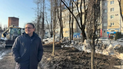 В Калуге начали сажать деревья, не дожидаясь, пока растают сугробы