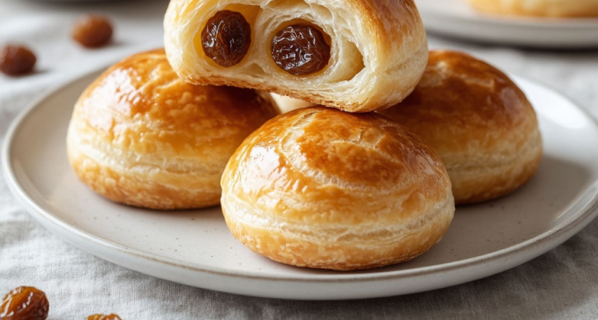 Те самые сайки с изюмом из нашего детства: мягкие, слоистые, с янтарными изюминками внутри — идеальная выпечка к чаю