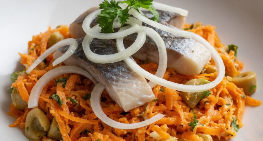 Простенькая закуска из морковки и селедки, которая съедается первой