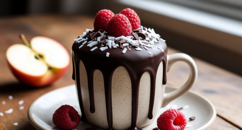 Шоколадно-яблочный ПП кекс без муки и сахара всего за 5 минут в микроволновке