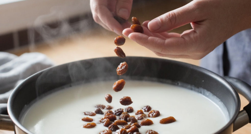 Бросьте изюм в кипящее молоко: узнала этот рецепт лишь в 50 лет! Готовится быстро и так вкусно, все ингредиенты самые обычные