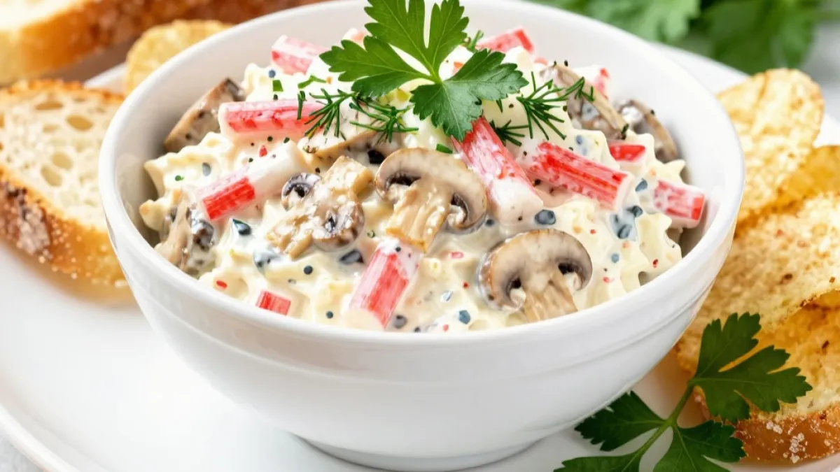 Крабовый давно не делаю, готовлю изумительную закуску: грибы и крабовые палочки — беспроигрышно